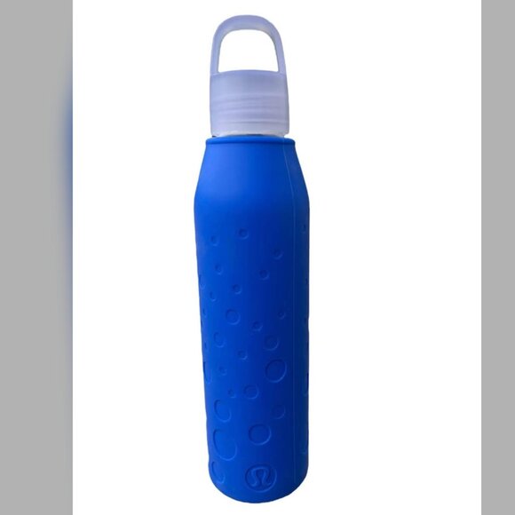 Lululemon H2Om Glass Water Bottle with Blue Silicone Sleeve - Picture 1 of 3